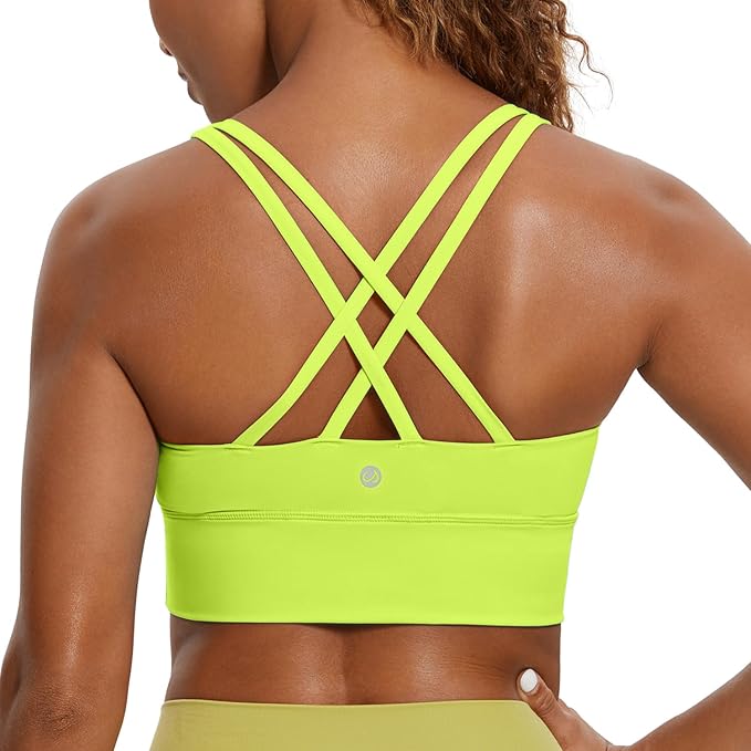 CRZ YOGA Naked Feeling Strappy Longline Sports Bras for Women - Medium Impact Criss Cross Yoga Padded Workout Crop Top