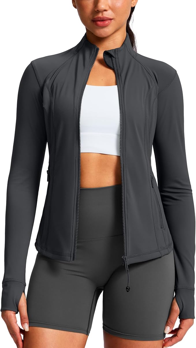 G Gradual Women's Workout Jackets Extended Waist Length Slim Full Zip 4 Pockets Athletic Jacket Spring Running Yoga Clothes