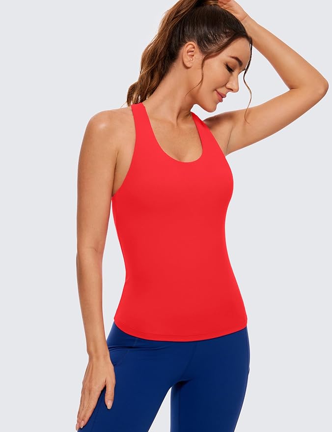 CRZ YOGA Butterluxe Workout Racerback Tank Tops for Women - Padded Athletic Spandex Yoga Shirts with Built in Bra