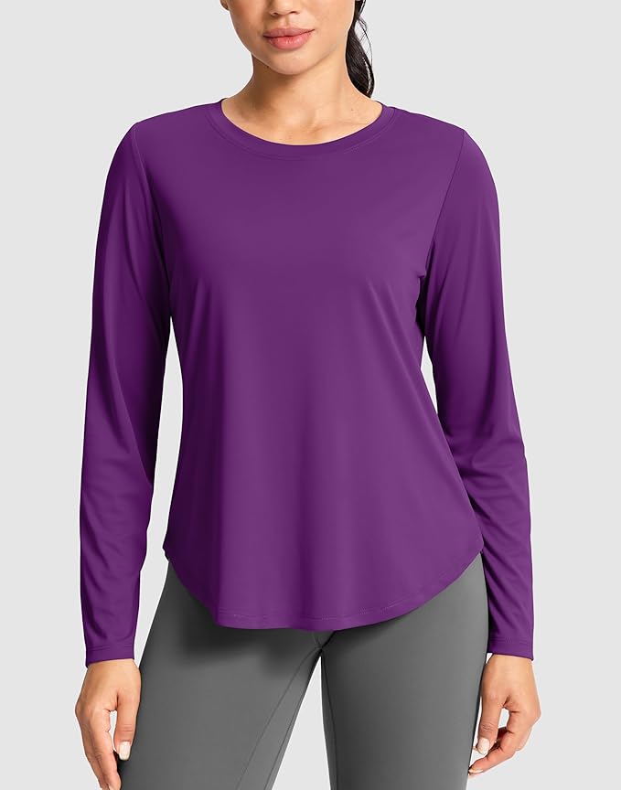 SANTINY Lightweight Long Sleeve Workout Tops for Women Breathable Gym Yoga Athletic Running Hiking Top UPF 50+ Sun Shirts