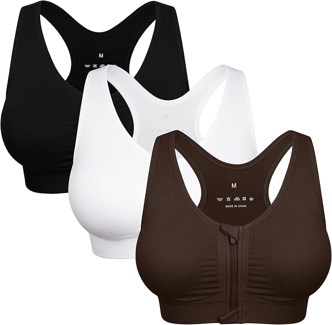 Women's Zip Front Sports Bra Wireless Post-Surgery Bra Active Yoga Sports Bras