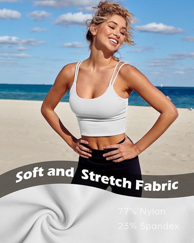 Everrysea Sports Bras for Women High Support Longline Workout Tank Tops Built in Bra Strappy Yoga Padded Crop Top