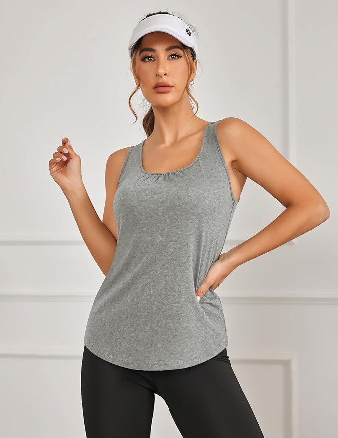 PINSPARK Workout Tops for Women Racerback Tank Tops Sleeveless Athletic Running Shirts Lightweight Yoga Gym Tank,2 Pack S-3XL