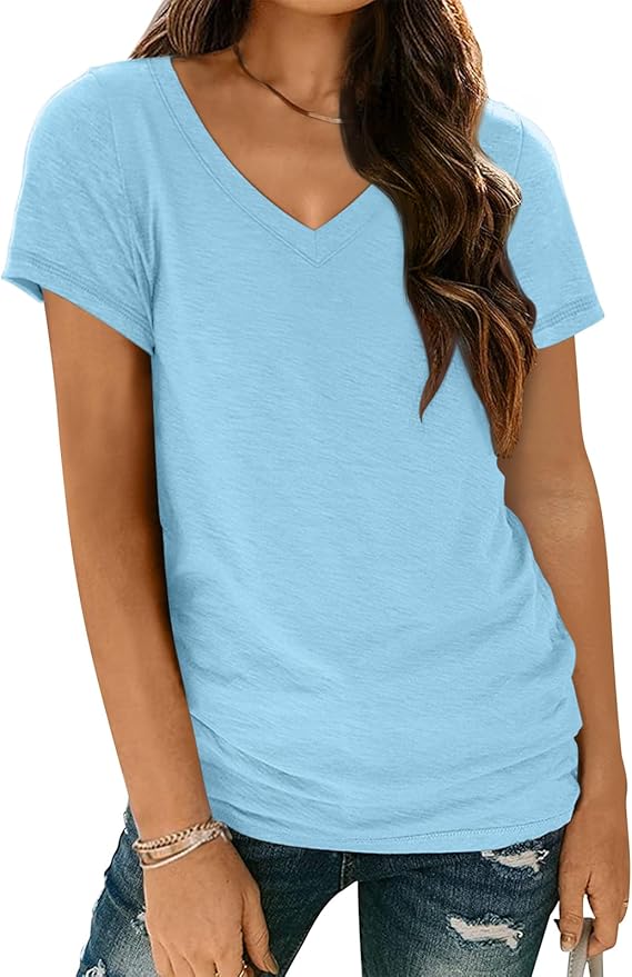 AUTOMET T-Shirts Short Sleeve V Neck Tees Tops for Women Fashion Trendy Lightweight Soft Casual Summer Outfits Clothes 2026