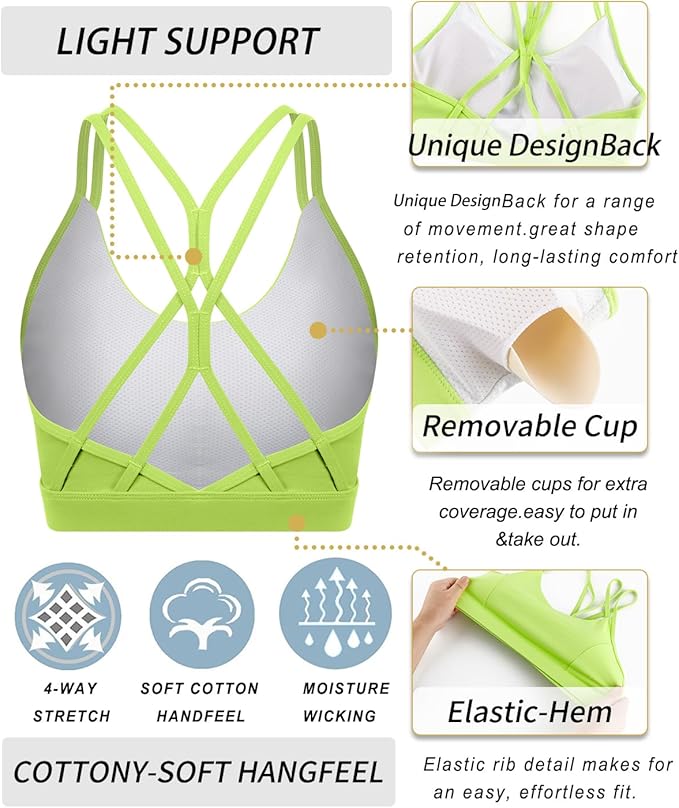 RUNNING GIRL Sports Bras for Women,Strappy Crisscross Back Padded Low Impact Running Sports Bra with Removable Cups
