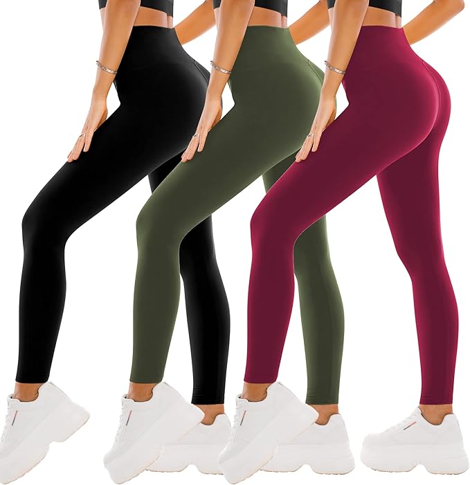SINOPHANT 3 Pack Leggings for Women - High Waisted Buttery Soft Yoga Pants for Workout Athletic Sports