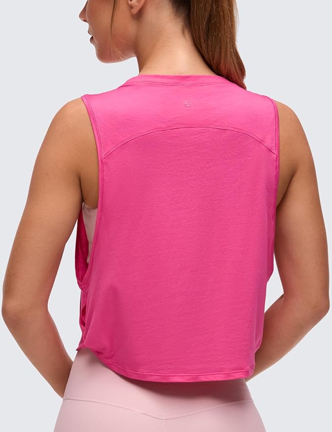 CRZ YOGA Pima Cotton Large Armhole Tank Tops for Women - Workout Sport Athletic Yoga Running Gym Loose Crop Sleeveless Shirts