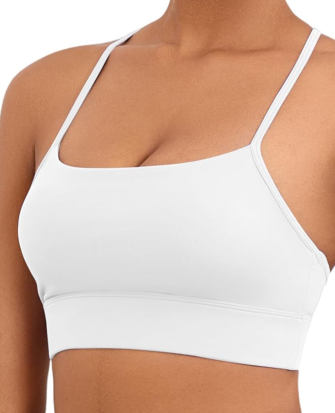Womens Y-Back Sports Bra, Weightless Padded Yoga Bra, Spaghetti Strap Low Impact Gym Top for Workout & Daily Wear
