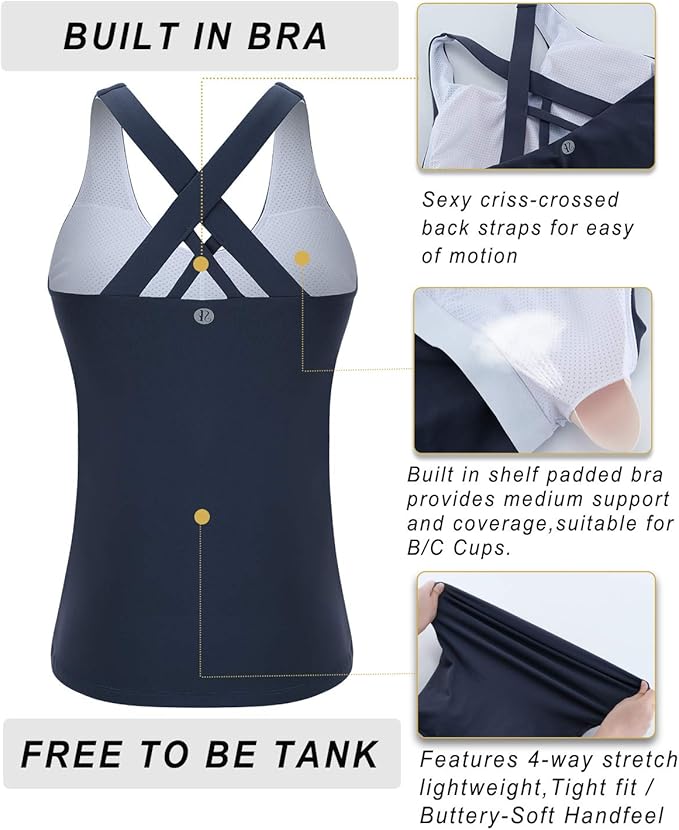 RUNNING GIRL Sports Bras for Women,Padded Strappy Sports Bras Criss-Cross Back Medium Support Sports Bras with Removable Cups