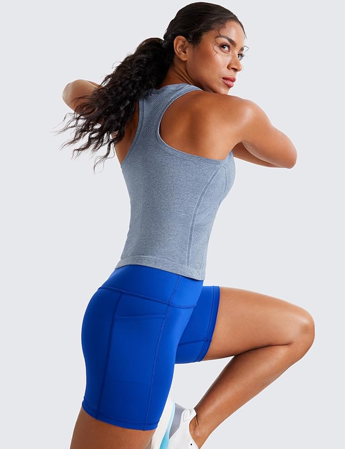 CRZ YOGA Seamless Workout Tank Tops for Women - Athletic Running Gym Sleeveless Shirts Crewneck Racerback Breathable