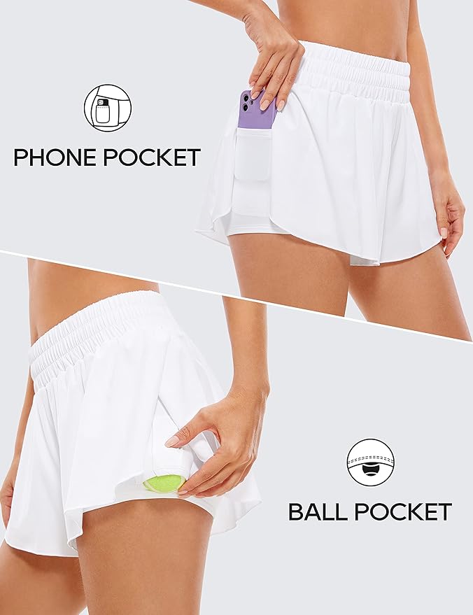 CRZ YOGA 2 in 1 Split Flowy Running Shorts for Women 3" - High Waisted Quick Dry Skirts for Tennis Workout Athletic Lounge