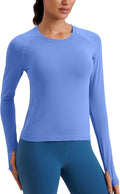 CRZ YOGA Seamless Long Sleeve Shirts for Women Waist Length - Workout Athletic Running Gym Yoga Tops Crewneck Breathable