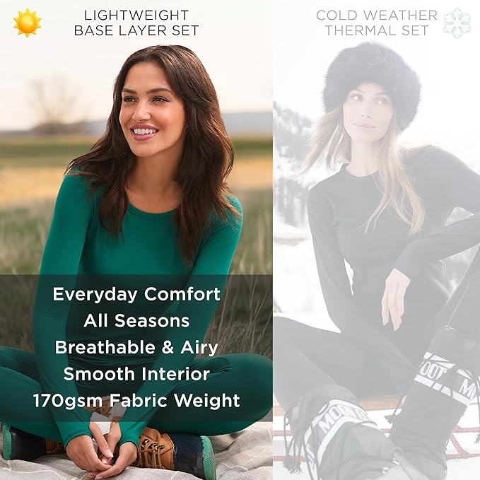 Cuddl Duds Womens Lightweight Breathable Everyday Active Base Layer Set - Long Sleeve Top & Leggings - Lounge Sets for Women