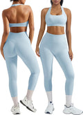 OMKAGI 2 Piece Workout Sets for Women Halter Sports Bras Gym Sets Booty Leggings Outfits