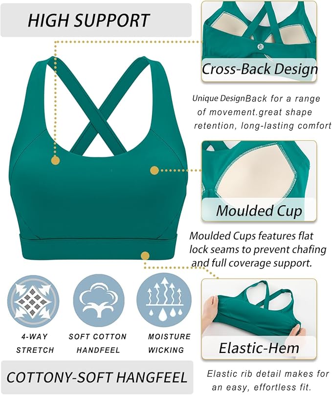 RUNNING GIRL Sports Bra for Women High Support,Molded Cup Strappy Running Sports Bras with Sewn in Pads
