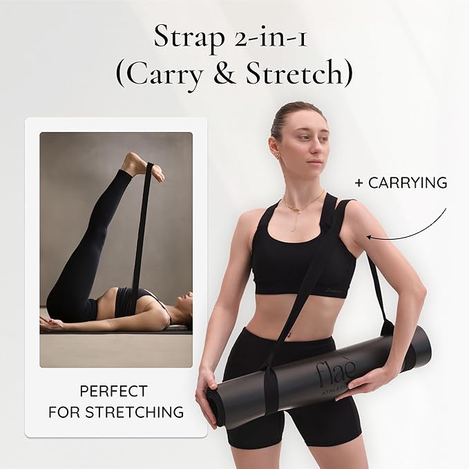 Arch-shaped Yoga Mat, Eco PU Rubber, Non-Slip Exercise Mat for Yoga, Pilates, Home Workout & Stretching with Carry/Stretch Strap & Motivational Design