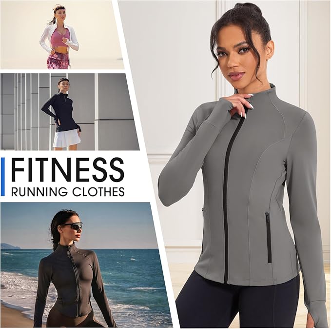 Workout Jackets for Women Lightweight Running Sweat Jackets Full Zip Up Exercise Yoga Athletic Clothes with Pockets