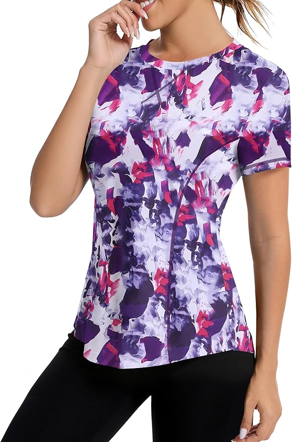 AVOOGUE Women's Short Sleeve Workout Tops Quick Dry Athletic UPF50+ Sun Protection Shirts Gym Hiking Running Yoga Clothes