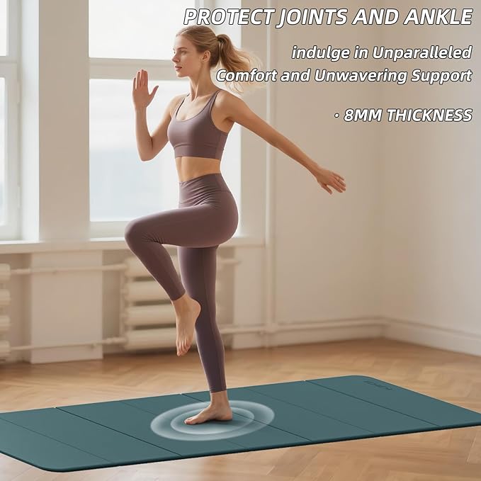 Foldable Yoga Mat Extra Thick 0.32 Inches-SGS Certified POE Material Exercise Mat, Non-Slip Design Fitness Mats, Multi-Purpose Workout Mats For Studio or Home Use