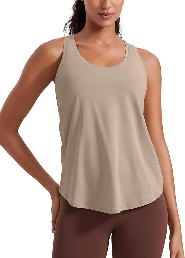 CRZ YOGA Pima Cotton Racerback Tank Tops for Women - Workout Athletic Casual Soft Scoop Neck Sleeveless Shirts