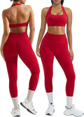 OMKAGI 2 Piece Workout Sets for Women Halter Sports Bras Gym Sets Booty Leggings Outfits