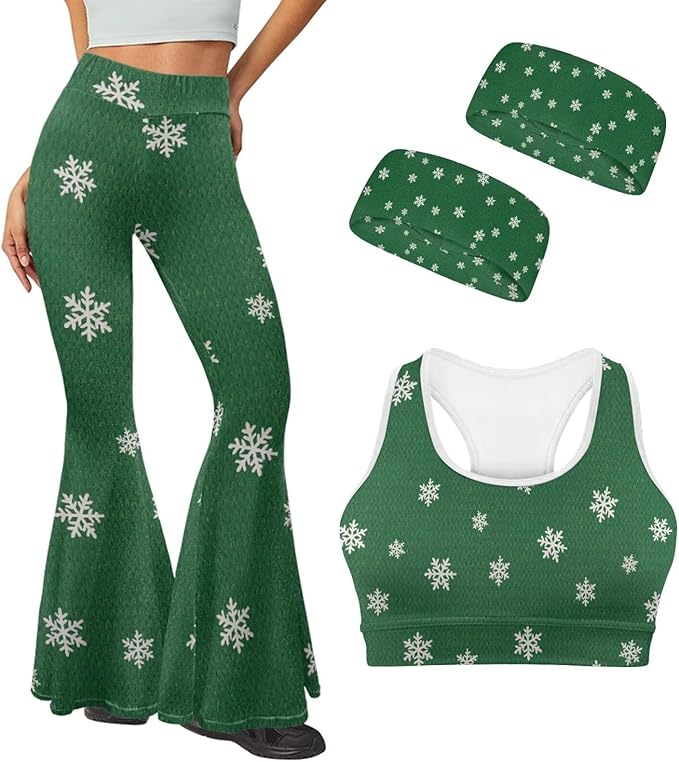 4 Piece Gym Sets Women Racerback Sports Bra with Back Pocket, Matching Flare Yoga Pants And Sweatband