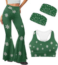 4 Piece Gym Sets Women Racerback Sports Bra with Back Pocket, Matching Flare Yoga Pants And Sweatband