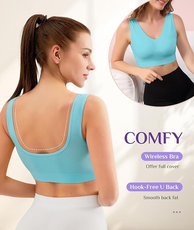YADIFEN Womens Sports Bras, 3/4/6 Pack Wireless Comfortable Seamless Sleep Yoga Sports Bras for Women with Removable Pads