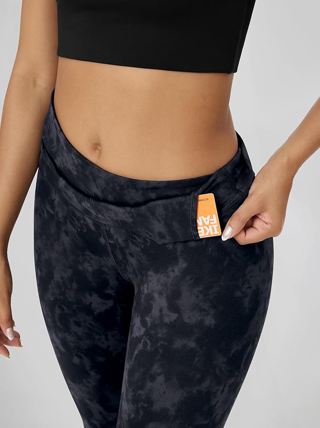 ODODOS Women's Cross Waist Yoga Leggings with Inner Pocket, 23"/25"/28" Gathered Crossover Workout Yoga Pants