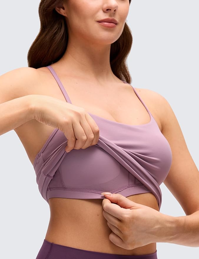 CRZ YOGA Butterluxe Racerback Tank Tops for Women - Scoop Neck Spaghetti Strap Padded Workout Camisole with Built in Bra