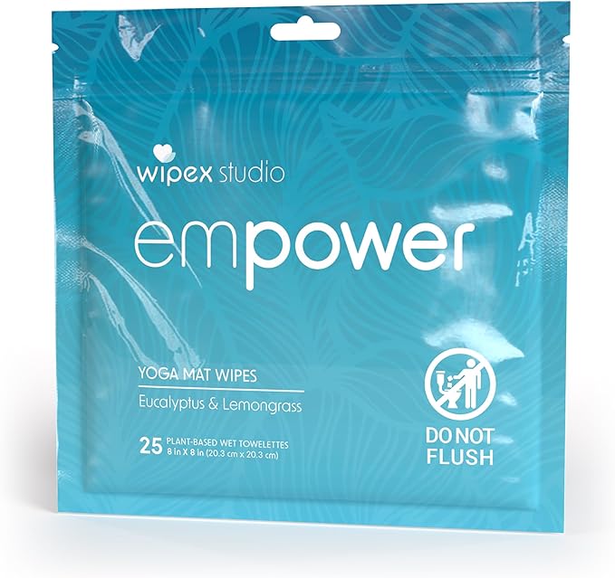 Wipex Studio Empower Yoga Mat Cleaner Wipes 25ct Zip Pack, Ultra Thick and Textured, Lemongrass Eucalyptus Scent, Natural Choice for Yoga, Pilates, or Any Movement Practice