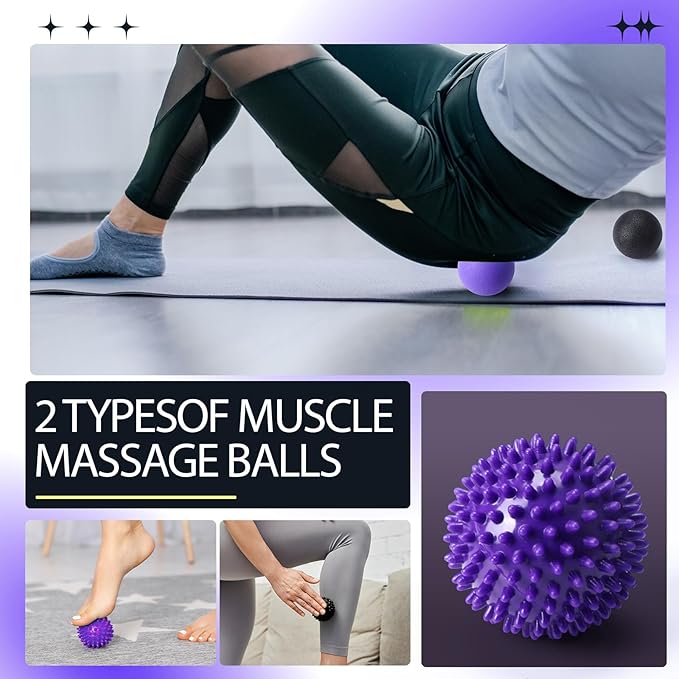 Soulchen 12 Pcs Foam Roller Set - 6 in 1 Deep Muscle Recovery Kit Includes Back Roller, Massage Ball, Muscle Stick, Fasciitis Ball, Stretch Strap & Bag for Body Physical Exercise Therapy, 2 Set
