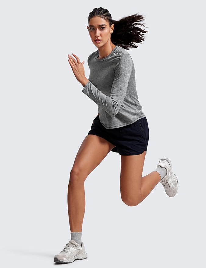 CRZ YOGA Lightweight Workout Long Sleeve Shirts for Women - Gym Running Fall Athletic Training T-Shirts High Neck Tops