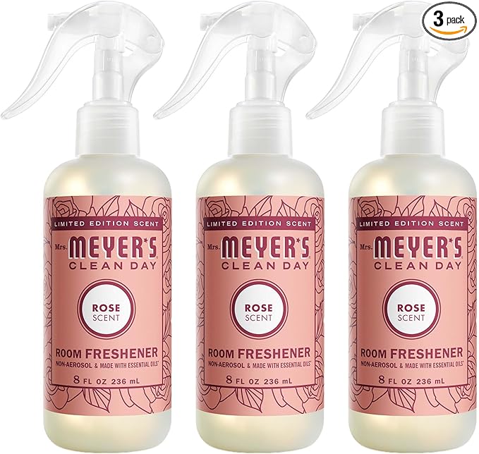 MRS. MEYER'S CLEAN DAY Room Spray, Rose Scent, 8 Fl Oz Bottle - 3 Pack