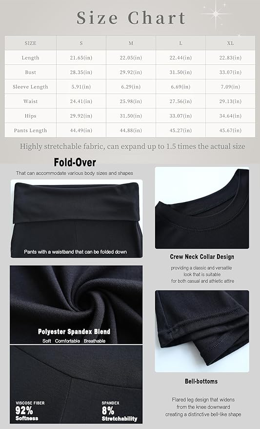 YETOWA Women's 2 Piece Lounge Outfits Slim Short Sleeve Tops Low Rise Flare Leggings Sets Yoga Sweatsuit