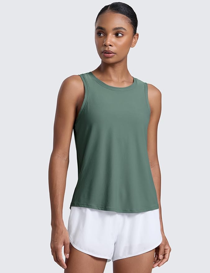 CRZ YOGA Cloudweight Open Back Workout Tops for Women Lightweight High Neck Athletic Gym Tank Soft Running Sleeveless Shirts