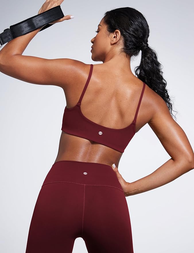 CRZ YOGA Butterbreeze Scoop Neck Sports Bras for Women - Spaghetti Straps Wireless Workout Padded Gym Cami Top