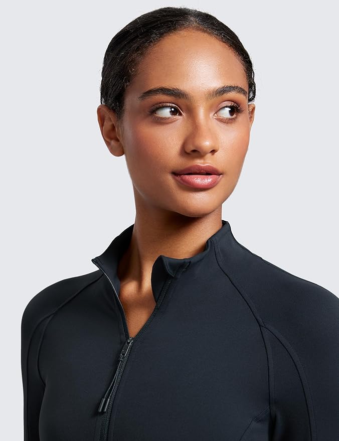CRZ YOGA Butterluxe Waist Length Jackets for Women - Full Zip Athletic Track Tops with Thumb Holes Pockets