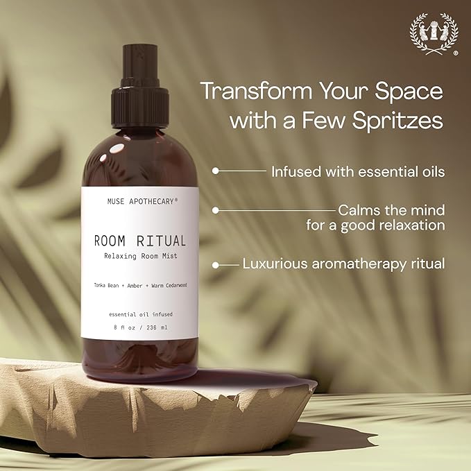Muse Apothecary Room Ritual - Aromatic and Relaxing Room Mist, 4 oz, Infused with Natural Essential Oils - Aloe + Eucalyptus + Lavender, 2 Pack