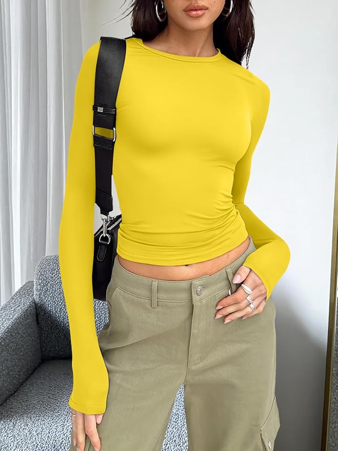 Trendy Queen Womens Long Sleeve T Shirts Fall Fashion 2026 Basic Crop Tops Going Out Outfits Y2k Clothes