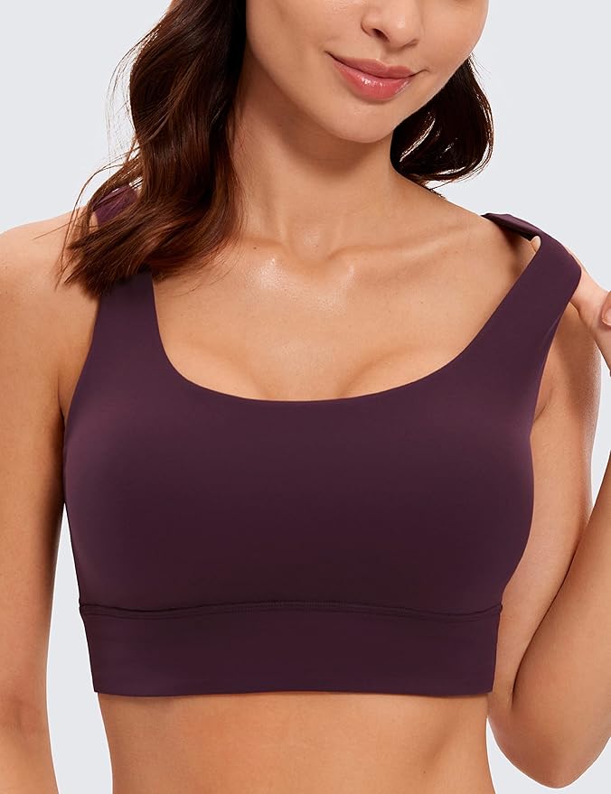 CRZ YOGA Butterluxe U Back Longline Sports Bras for Women - Scoop Neck Padded Yoga Workout Crop Top with Built in Pads
