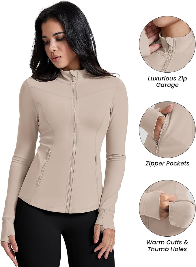 AVGO Womens Running Jackets Lightweight Slim Fit Workout Jacket Zip Up Athletic Track Gym Tops with Pockets & Thumb holes