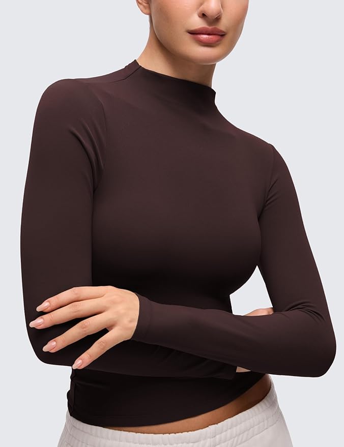 CRZ YOGA Softembrace Mock Neck Long Sleeve Shirts for Women - Casual Going Out Comfort Tops Soft Fitted Layer Underwear Tees