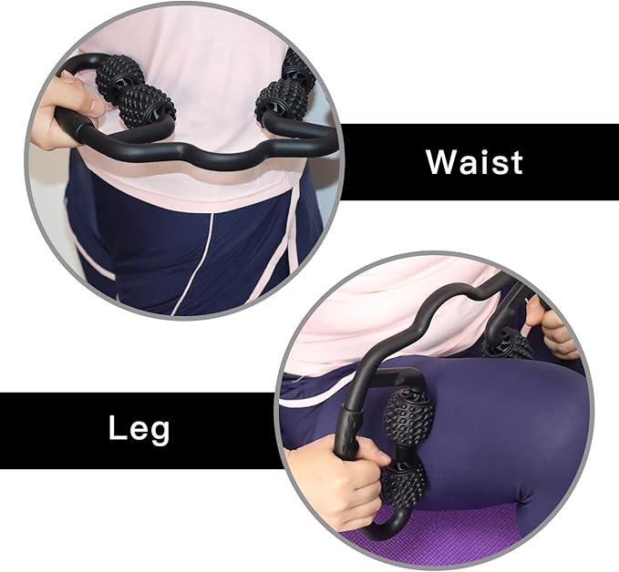 Cellulite Massage Tool Muscle Roller - Deep Fascia Massager & Dimpled Skin Remover for Legs, Thighs & Buttocks - Anti-Cellulite Roller, Smooth Skin, Pain Reliefs Black（Black - 4 Wheel）