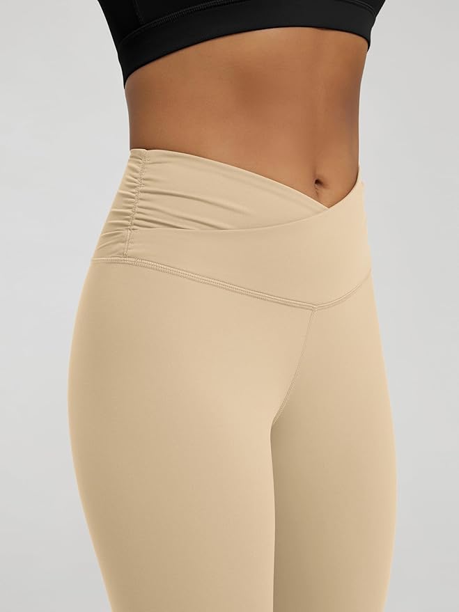 ODODOS Women's Cross Waist Yoga Leggings with Inner Pocket, 23"/25"/28" Gathered Crossover Workout Yoga Pants