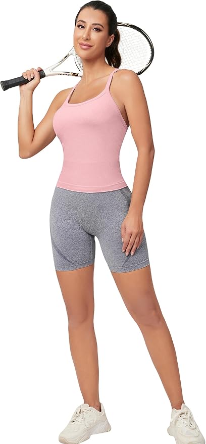 MathCat Workout Tank Tops for Women with Built in Bra, Sleeveless Gym Tops Seamless Racerback Athletic Yoga Shirts