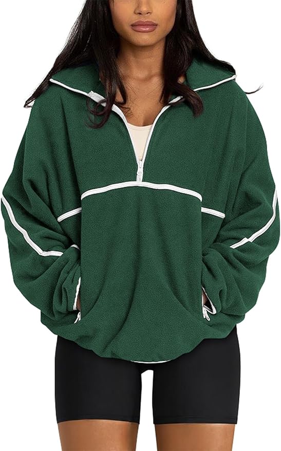 LASLULU Womens Half Zip Pullover Sweatshirt Sherpa Fleece Jacket Oversized Sweatshirts Warm Fuzzy Sweaters Pockets