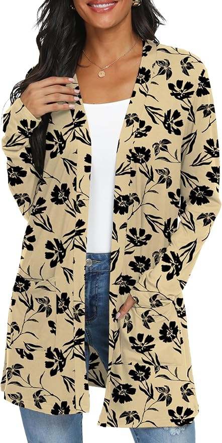 Womens Casual Lightweight with Pocketes Long Sleeve Open Front Cardigan