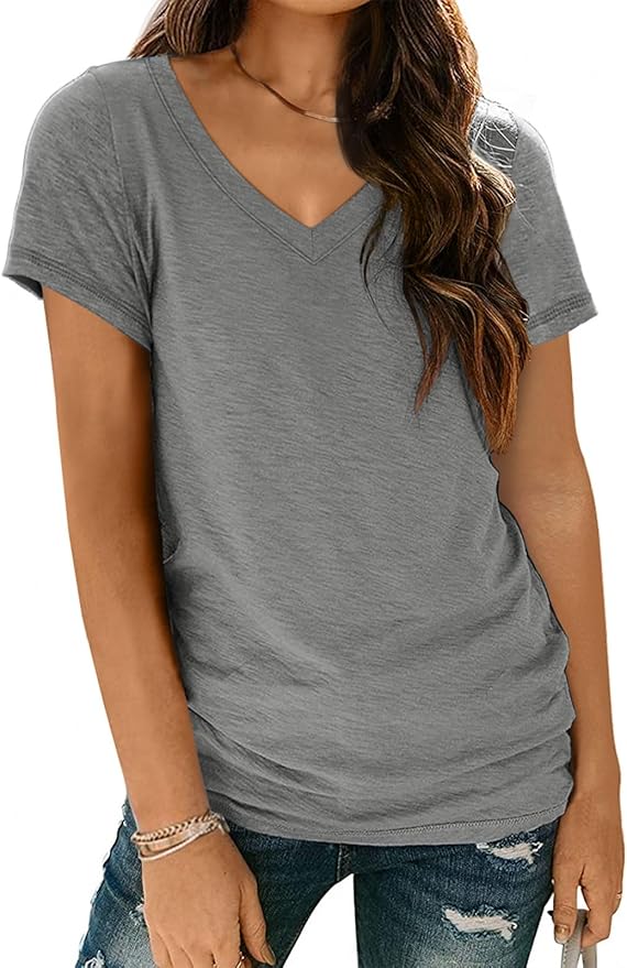 AUTOMET T-Shirts Short Sleeve V Neck Tees Tops for Women Fashion Trendy Lightweight Soft Casual Summer Outfits Clothes 2026