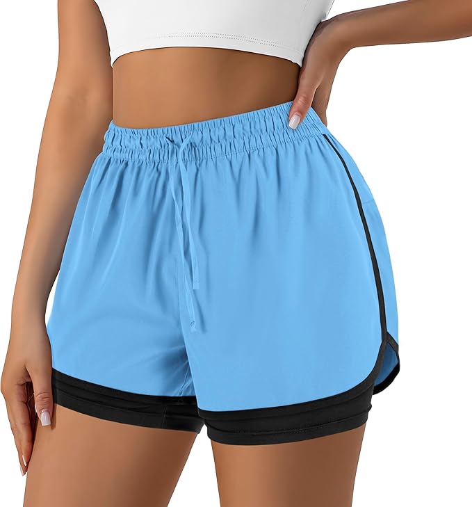 Yevrimow Women's 2 in 1 Running Shorts for Gym Yoga Workout Athletic Shorts High-Waisted Shorts with Liner Pockets